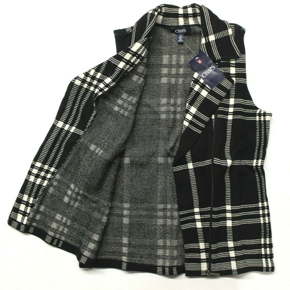 Chaps Asymmetrical-Zip Plaid Vest Black Plaid - M - Picture 2 of 3